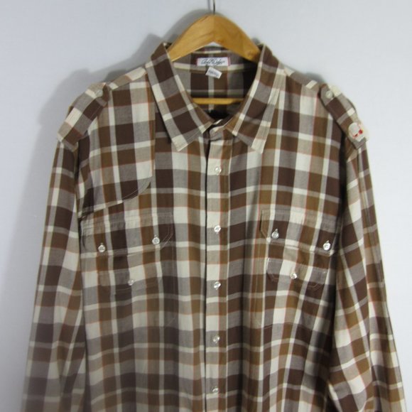 New Artful Dodger Mens 4XL Brown Plaid 100% Cotton LS Button Front Shirt - Picture 4 of 14